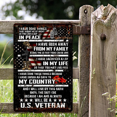 Alternative view of US Veteran I Have Done Things That Haunted Me At Night So You Can Sleep In Peace Decorative Metal Sign - Yard Sign