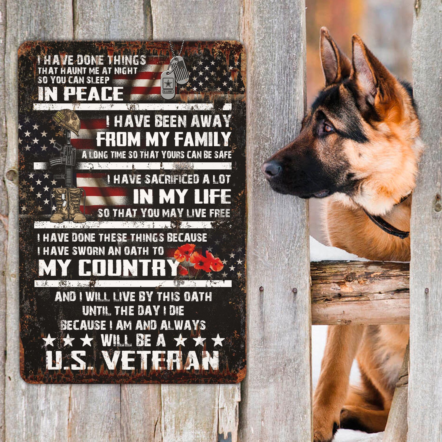 2VT. Veteran I Have Done Things Metal Sign Mockup 9
