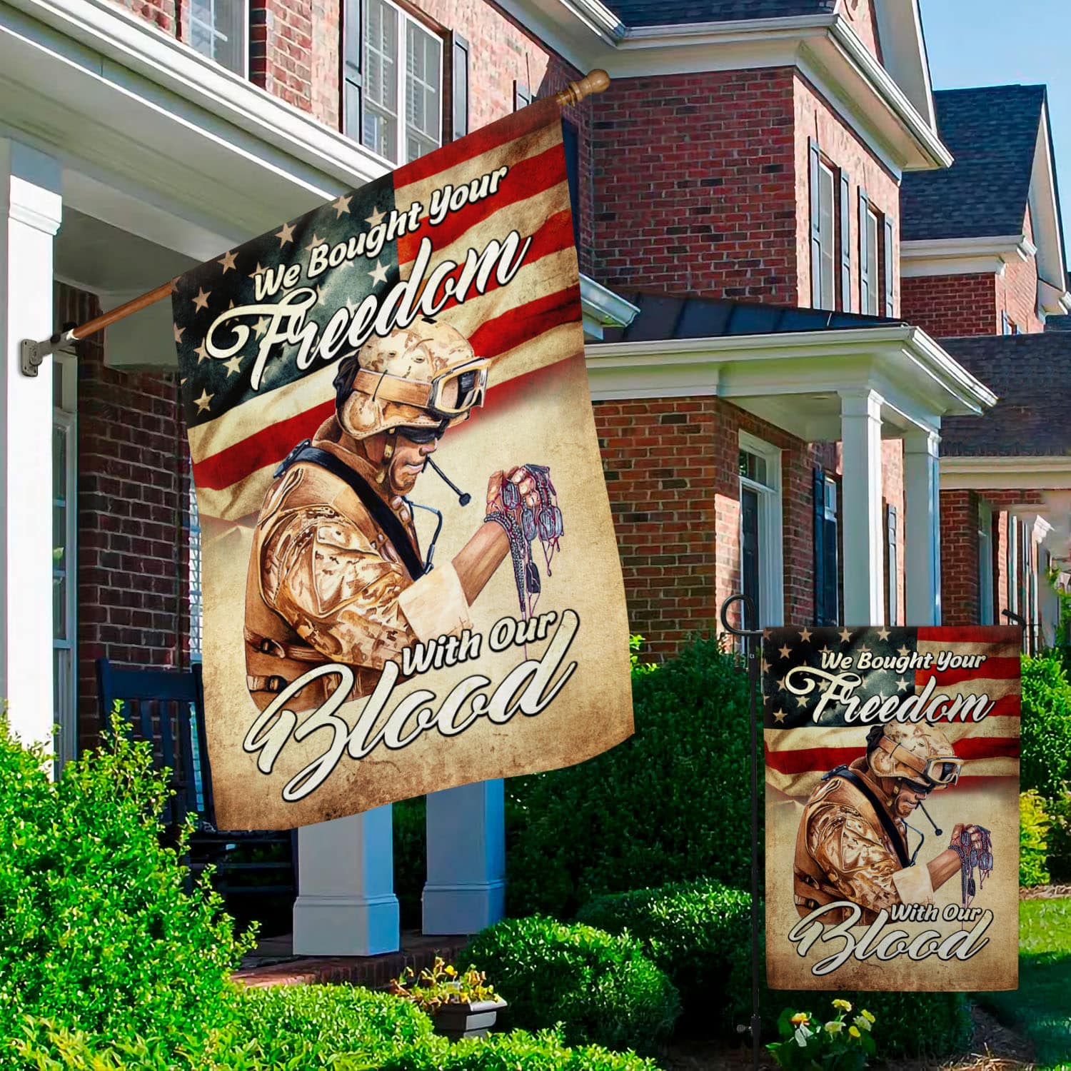 1BN. Freedom With Blood 30x40 Garden & House Mockup 2