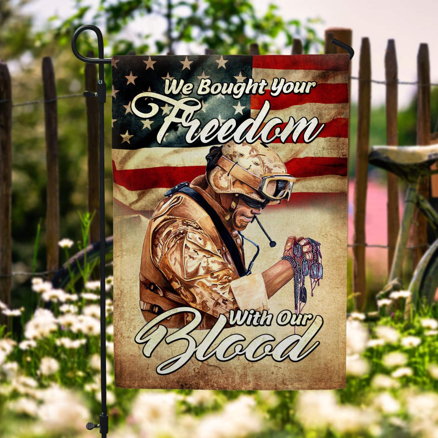 1BN. Freedom With Blood 30x40 Garden Flag Mockup 6