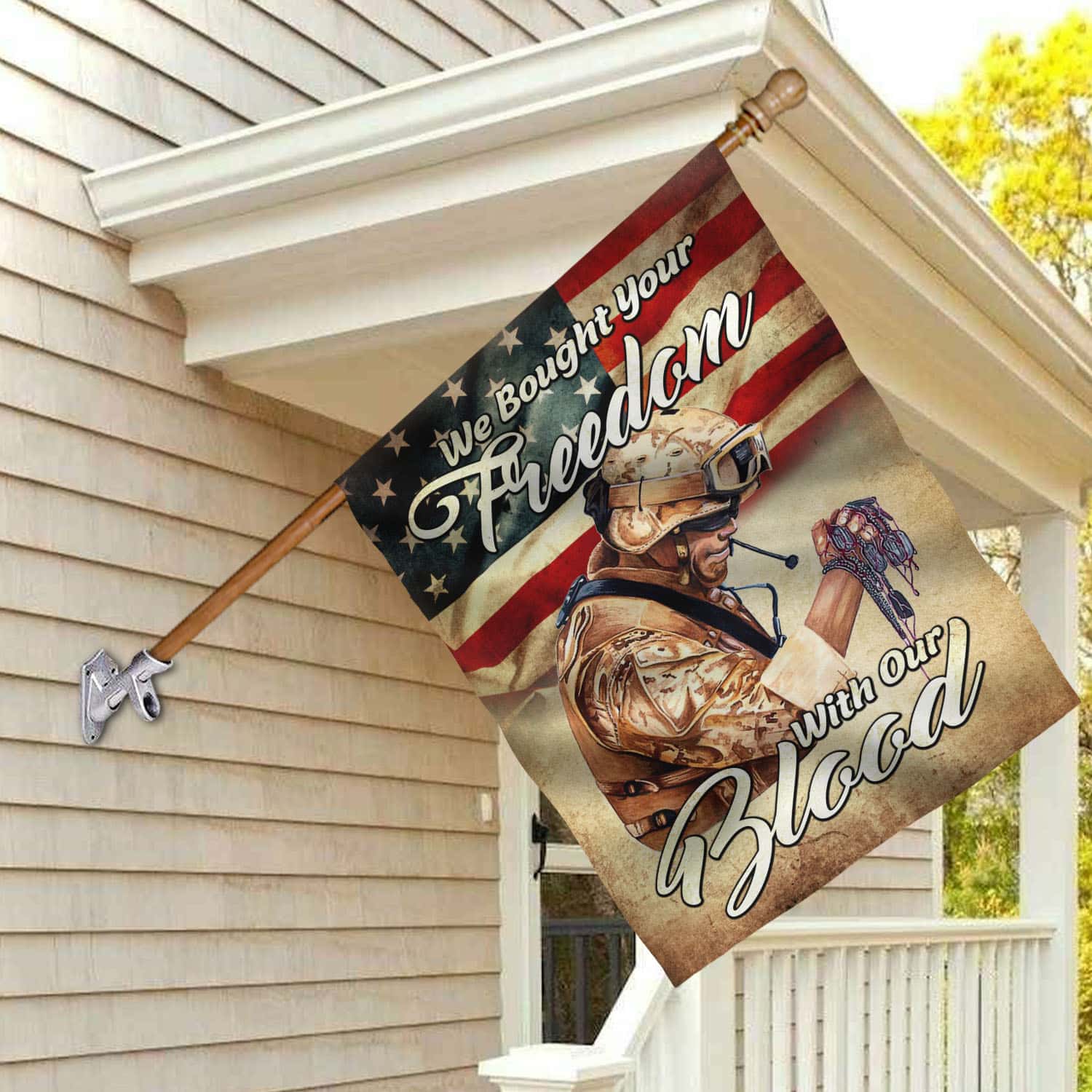 1BN. Freedom With Blood 30x40 House Flag Mockup 2