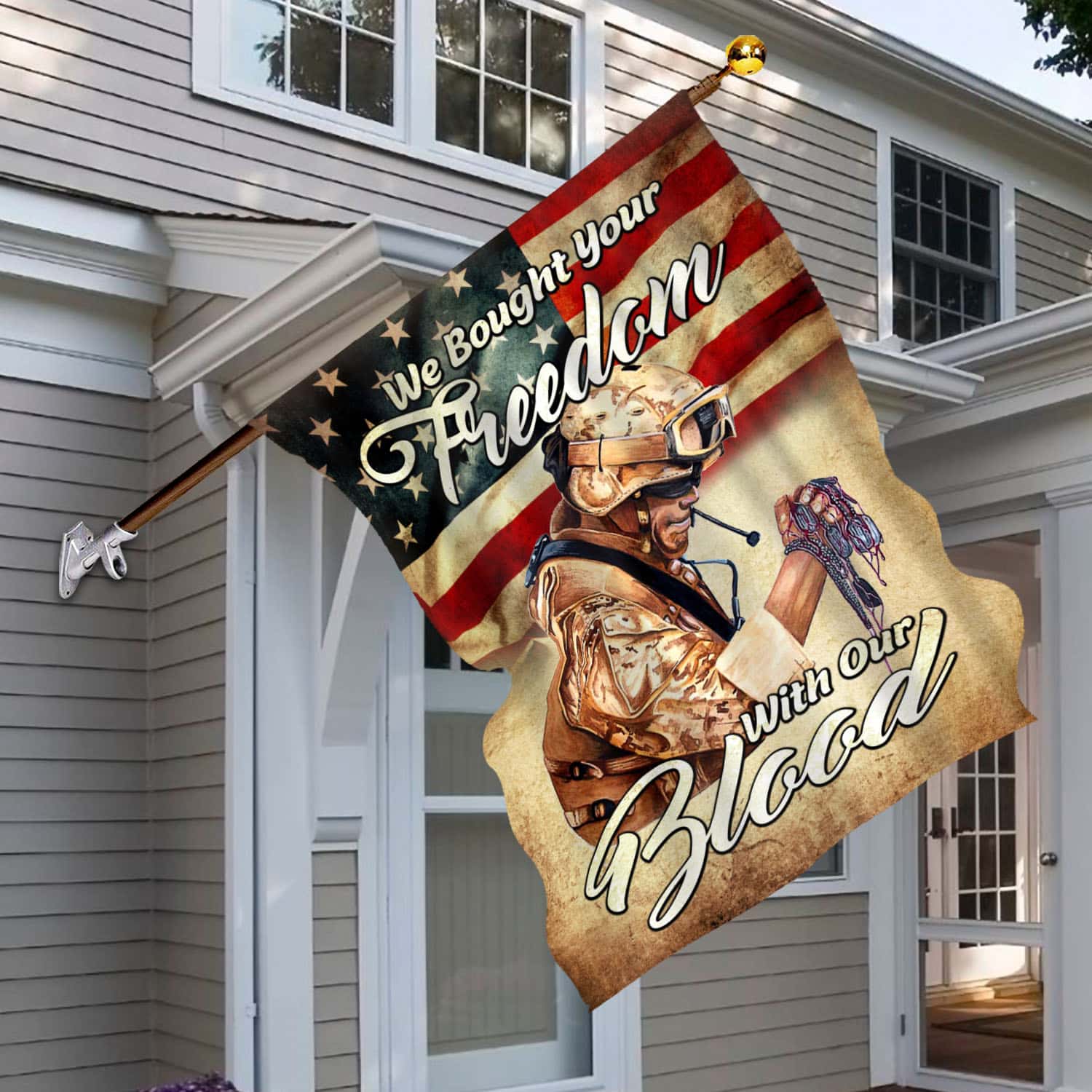1BN. Freedom With Blood 30x40 House Flag Mockup 6
