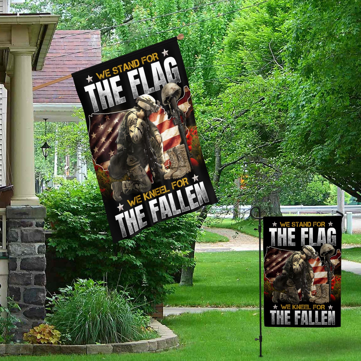 4BN. Kneel For Fallen 30x40 Garden & House Mockup 1