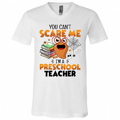 You Can't Scare Tshirt, White, V-Neck T-Shirt