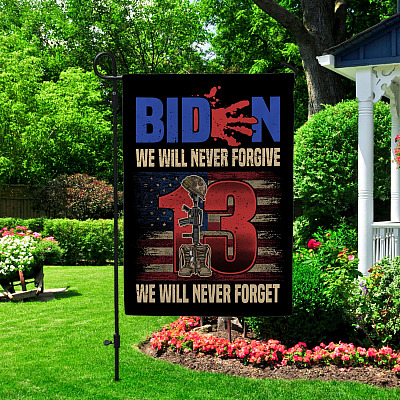 Alternative view of Biden We Will Never Forgive We Will Never Forget Garden Flag - House Flag - Biden Blood Handprint Flag