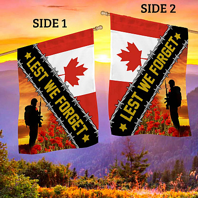 Alternative view of Lest We Forget Canada Poppies Flower Remembrance Day War Heroes Outdoor House Flag - Canadian Veteran Garden Flag