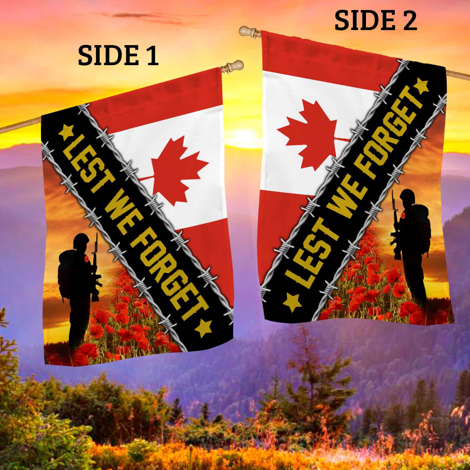 1VT. Lest We Forget Canada 2 Sides House Flag Mockup 2 Side