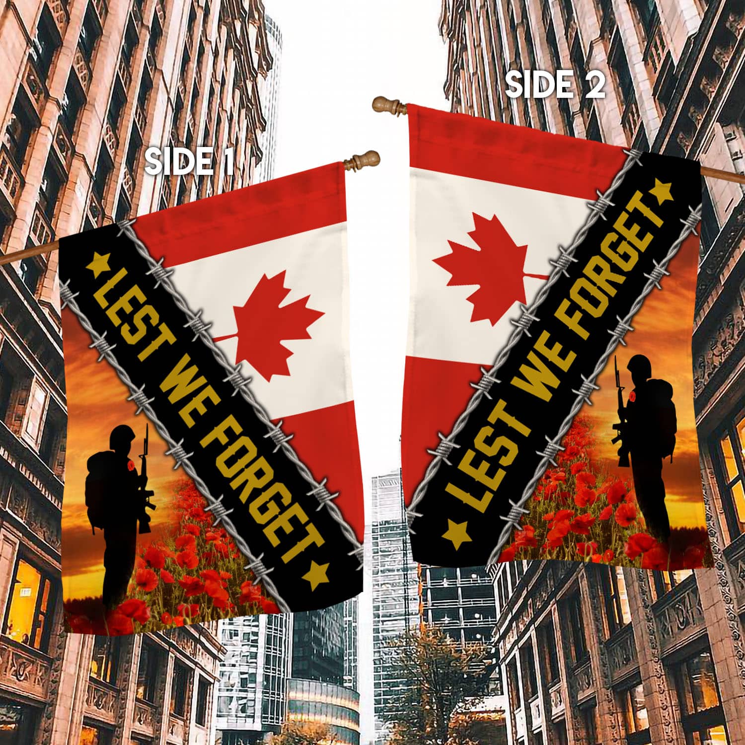 1VT. Lest We Forget Canada 2 Sides House Flag Mockup 2 Side-1
