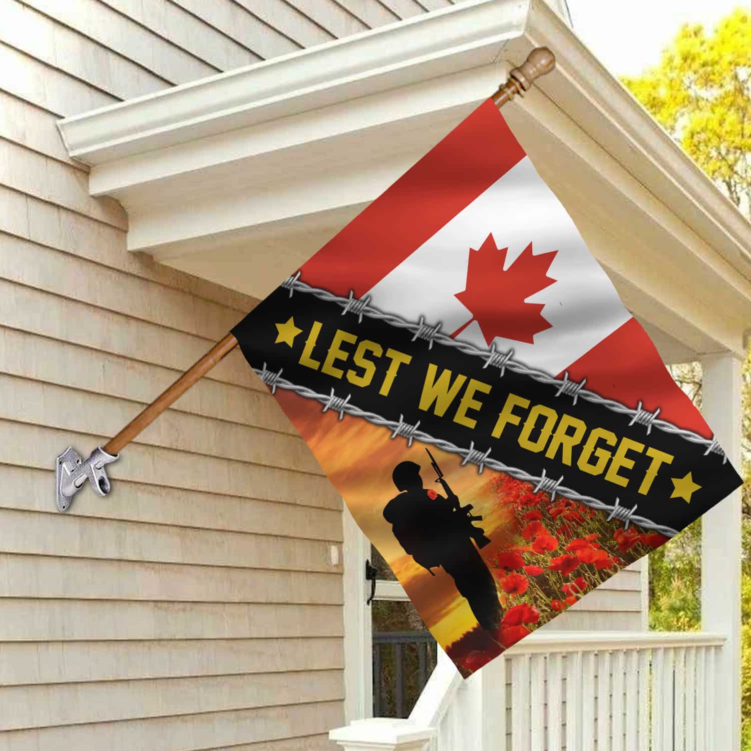 1VT. Lest We Forget Canada 2 Sides House Flag Mockup 2