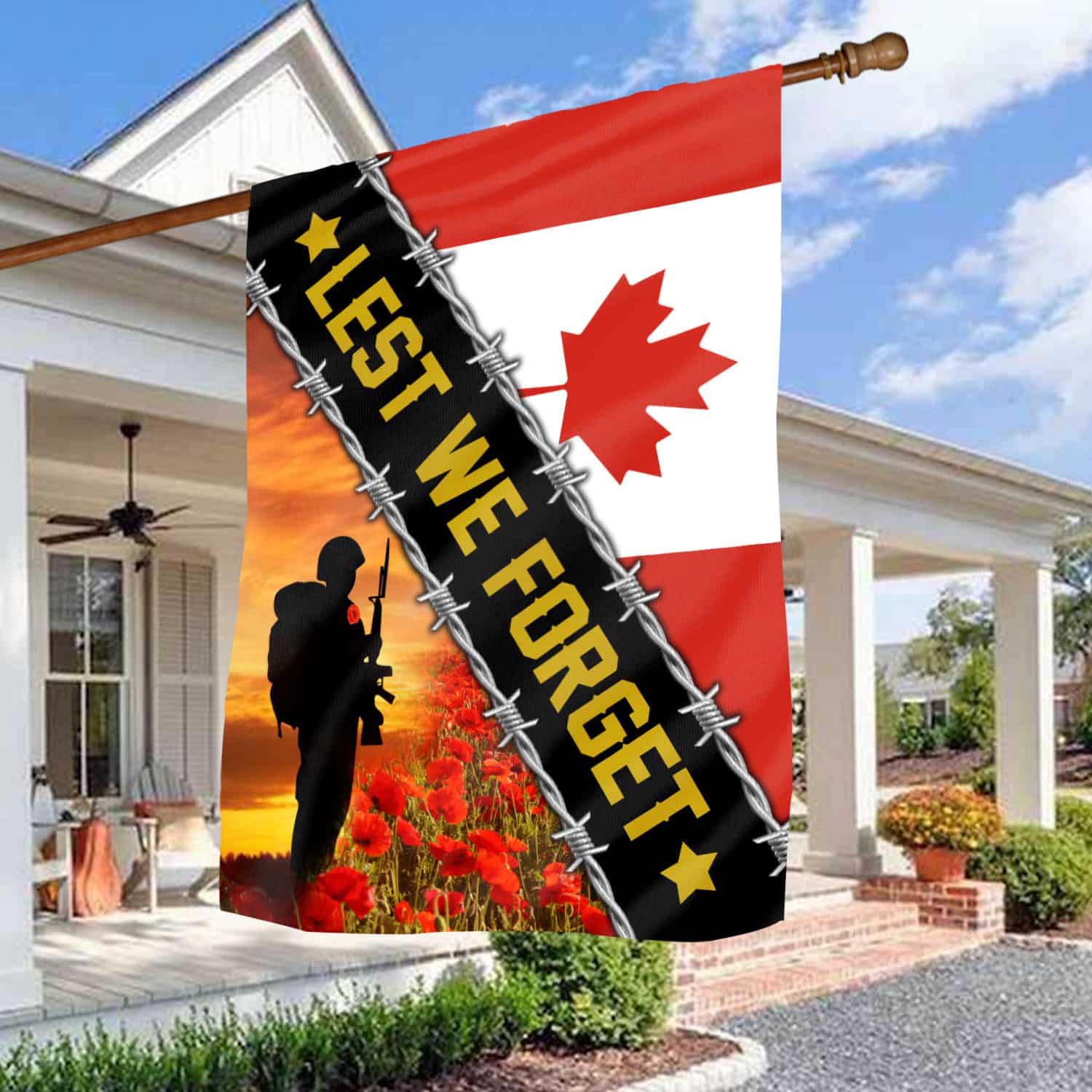 1VT. Lest We Forget Canada 2 Sides House Flag Mockup 3