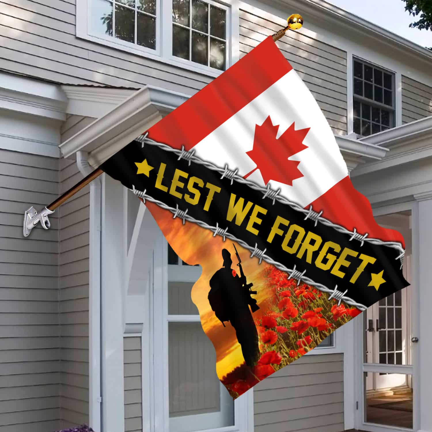1VT. Lest We Forget Canada 2 Sides House Flag Mockup 6