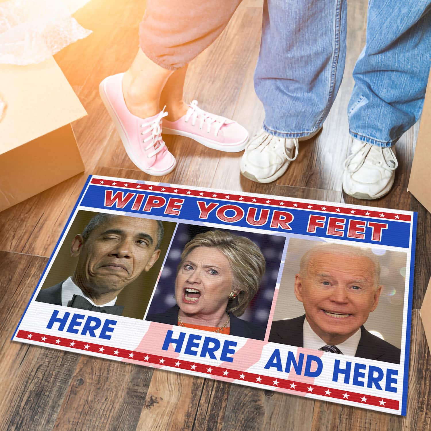 2VT. UU TIEN Wipe Your Feet Obama Hillary Biden Doormat mockup 6