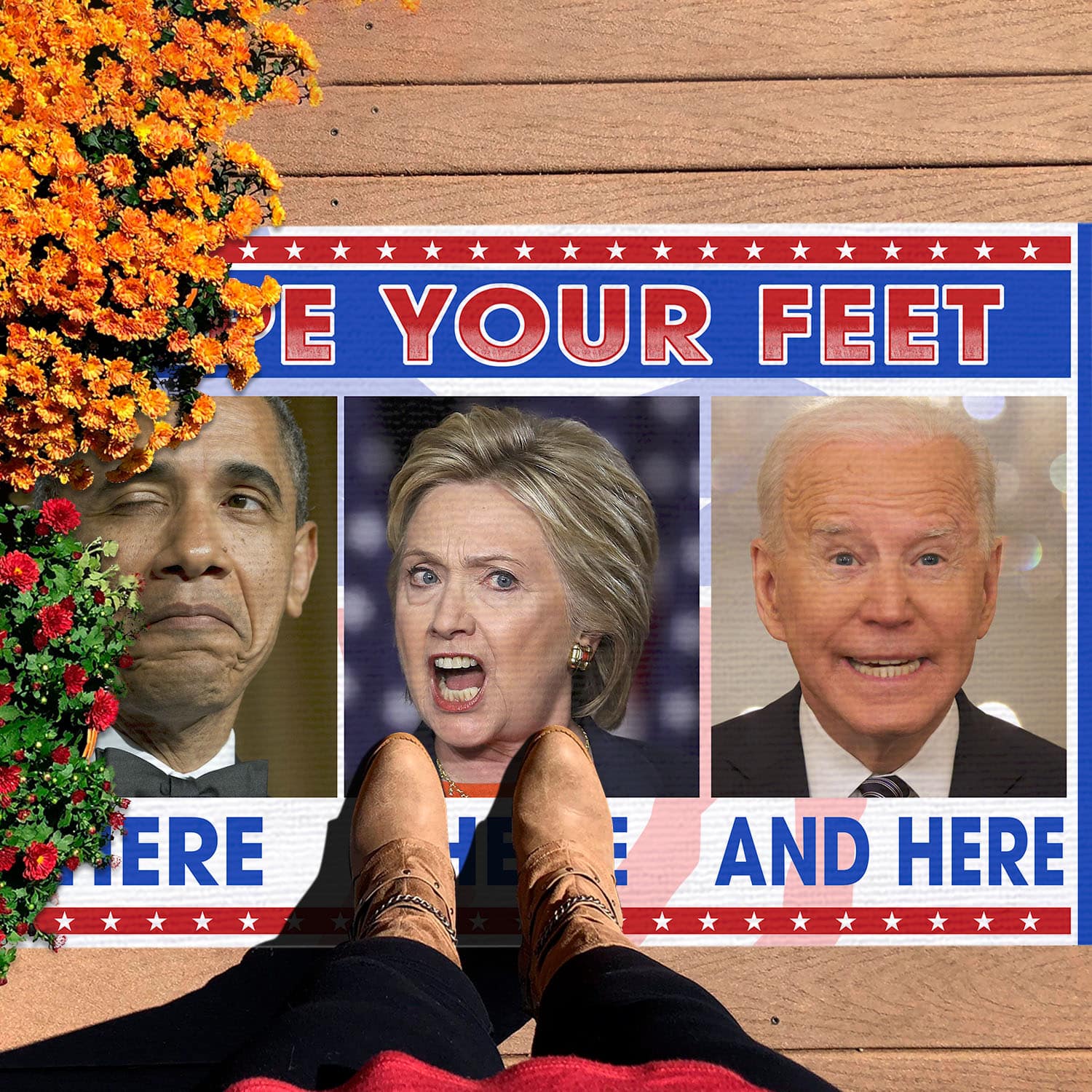 2VT. UU TIEN Wipe Your Feet Obama Hillary Biden Doormat mockup 7
