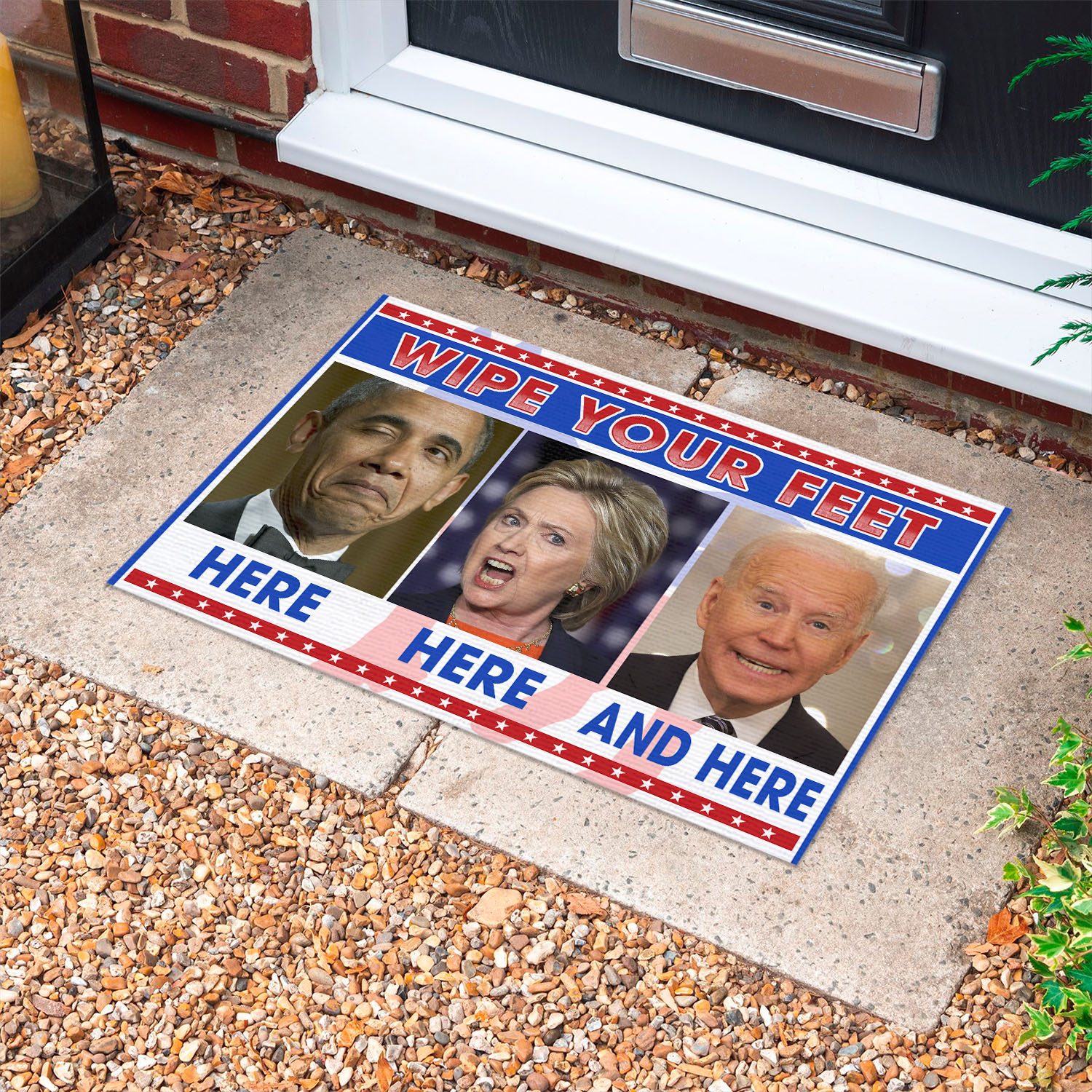 2VT. UU TIEN Wipe Your Feet Obama Hillary Biden Doormat mockup 10