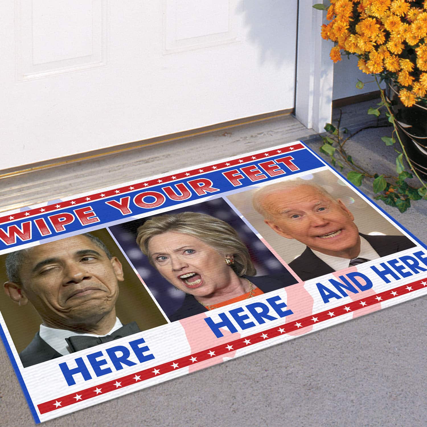 2VT. UU TIEN Wipe Your Feet Obama Hillary Biden Doormat mockup 11