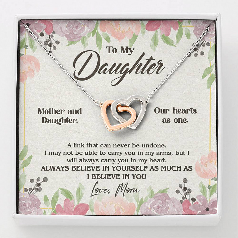 From Mom To My Daughter A Link That Can Never Be Undone I Believe In You Interlocking Hearts Pendant Necklace - Interlocking Hearts Necklace