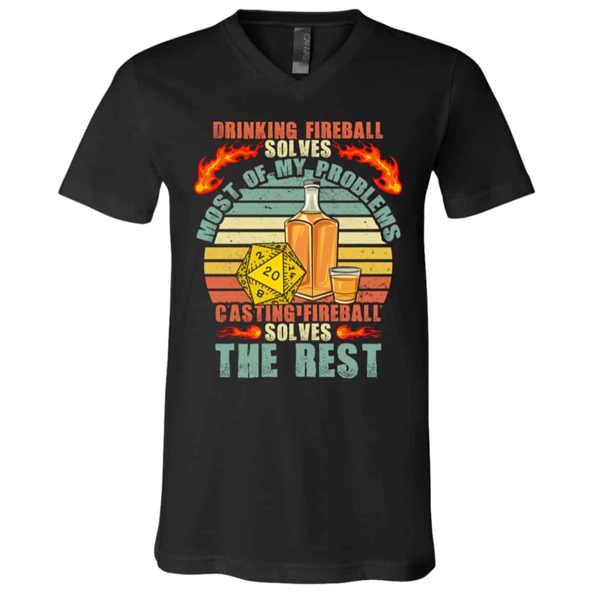 Drinking Fireball Solves Tshirt, Black, V-Neck T-Shirt