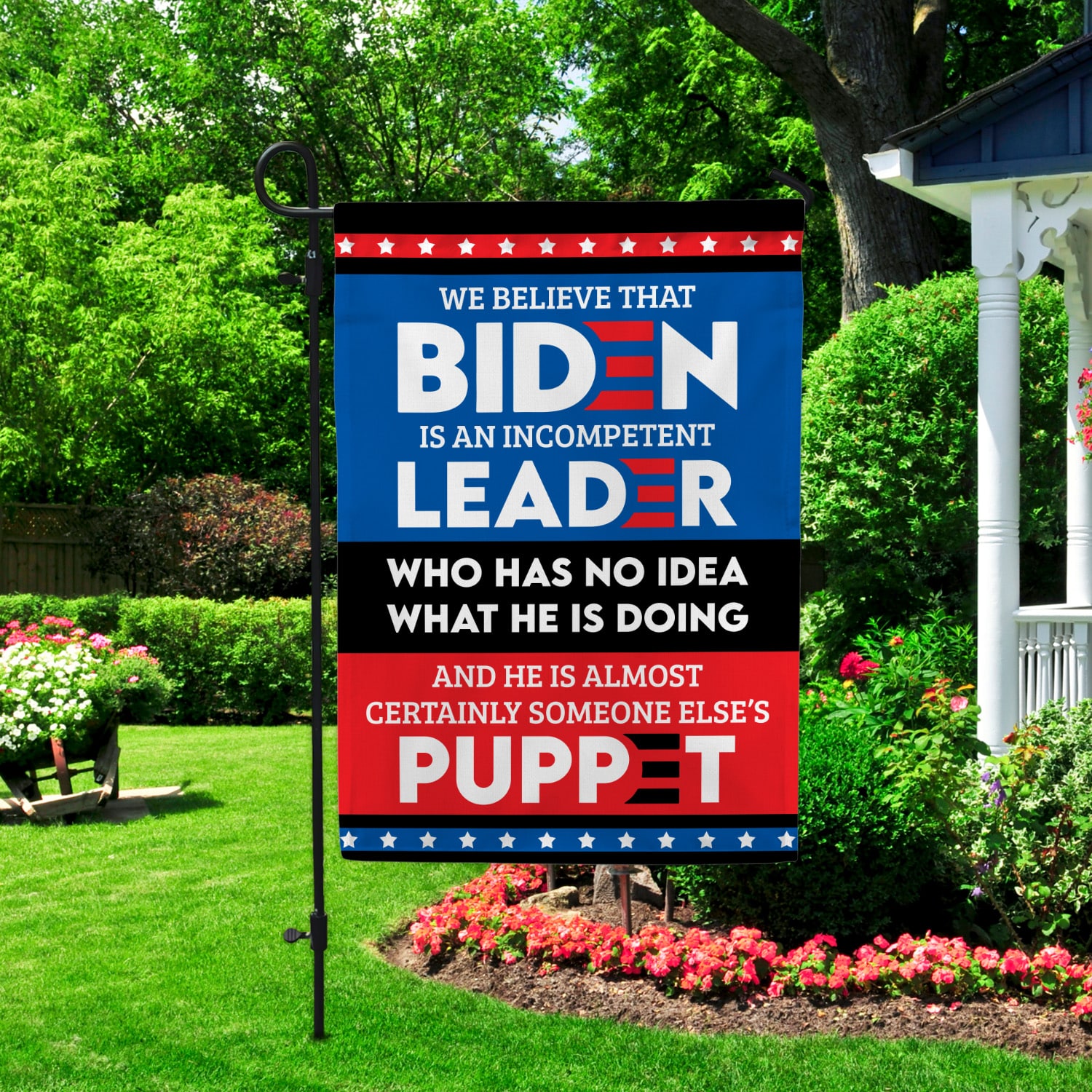 4KT. We Believe That Biden Is (flag) 30x40 Garden Flag Mockup 2