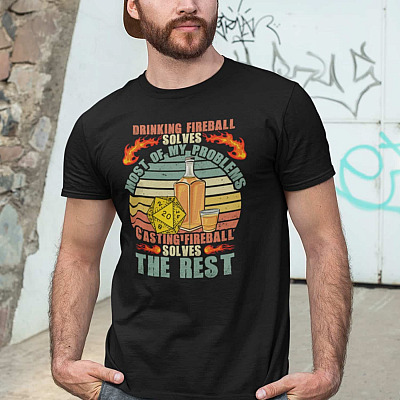 Alternative view of Drinking Fireball Solves Most Of My Problems Casting Fireball Solves The Rest Vintage Retro T-Shirt - V-Neck Shirt
