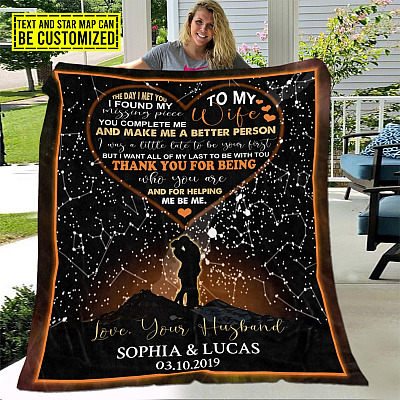 Alternative view of To My Wife The Day I Met You I Found My Missing Piece Personalized Star Map Blanket - Custom Star Map Romantic Blanket for Wife