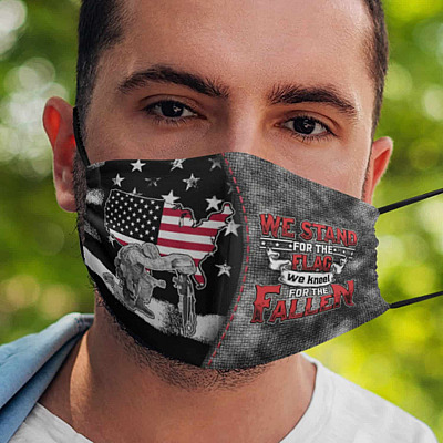 We Stand For The Flag Kneel For The Fallen American Flag Washable Reusable Cloth Face Mask Cover - Memorial Veteran Day Face Mask