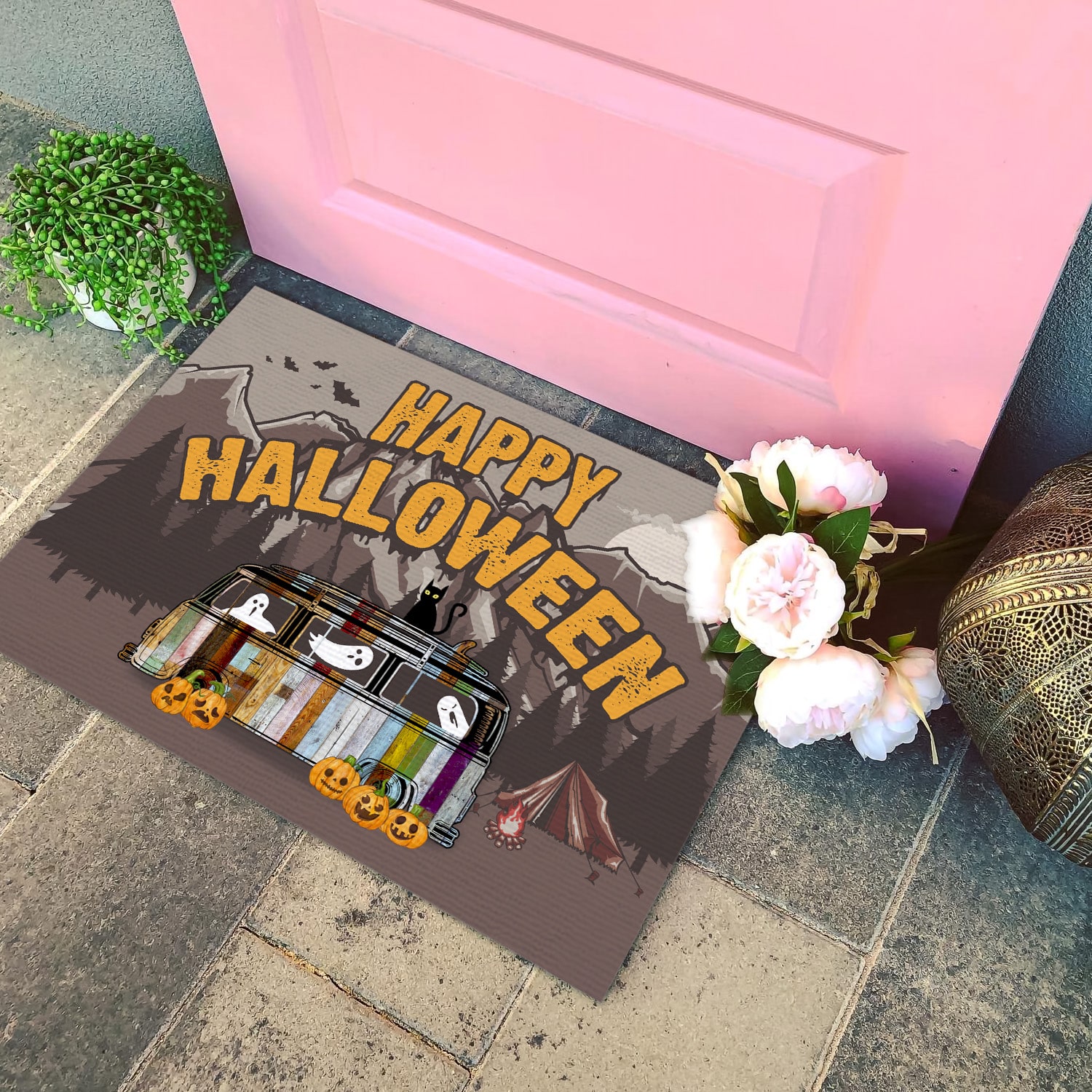 7NH. Happy Halloween Camper (doormat) Doormat mockup 4