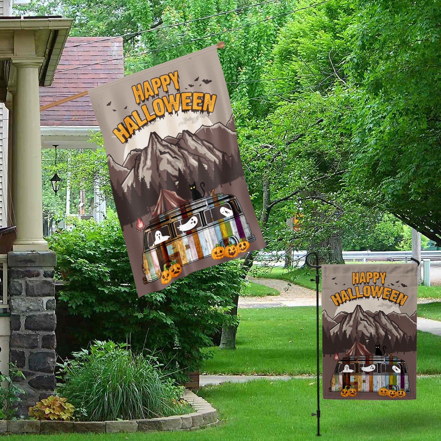 7NH. Happy Halloween Camper 30x40 Garden & House Mockup 1