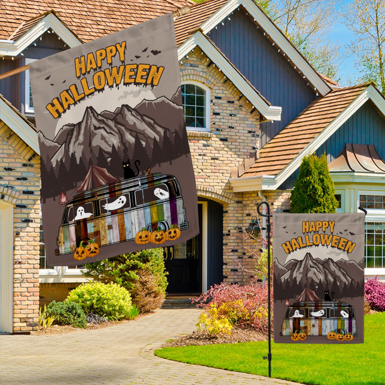 7NH. Happy Halloween Camper 30x40 Garden & House Mockup 3