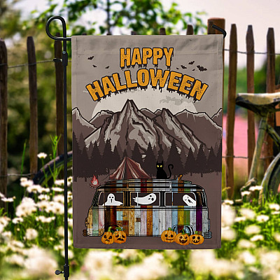 Happy Halloween Camper Decorative Garden Flag - Indoor Outdoor Flag - House Flag