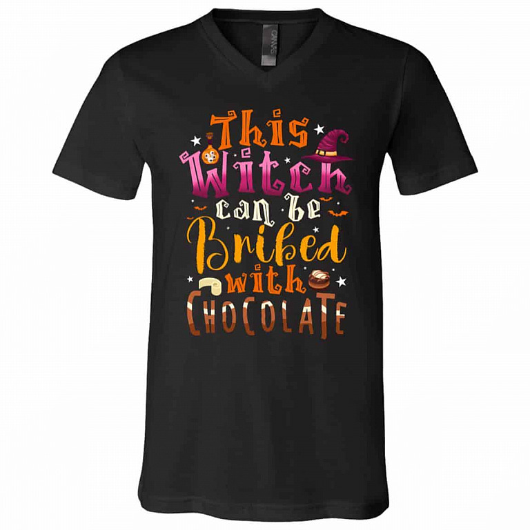 This Witch Can Be Bribed With T-Shirt, Black, V-Neck T-Shirt