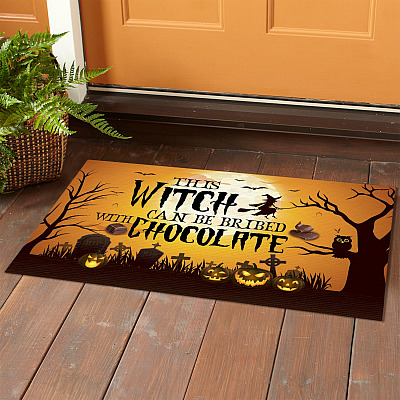 Alternative view of This Witch Can Be Bribed With Chocolate Funny Halloween Witch Outdoor Indoor Doormat - Halloween Doormat