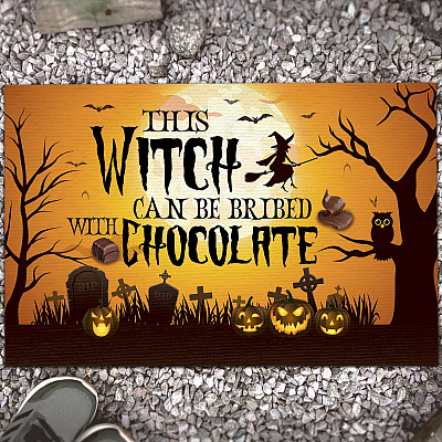 This Witch Can Be Bribed With Chocolate Funny Halloween Witch Outdoor Indoor Doormat - Halloween Doormat