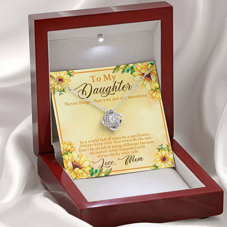 From Mom To My Daughter Never Forget That You Are My Sunshine Sunflower Love Knot Necklace