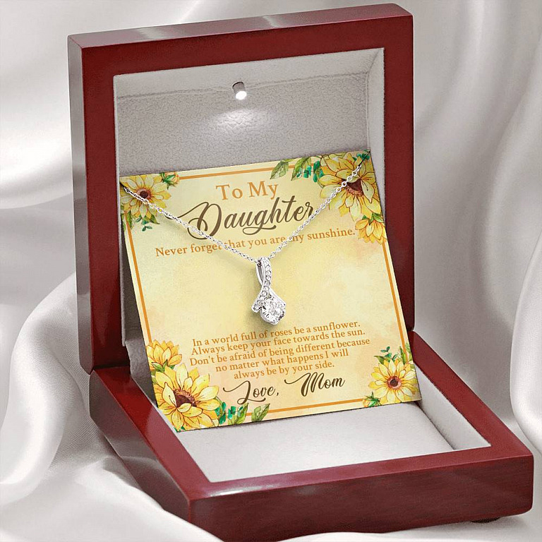 From Mom To My Daughter Never Forget That You Are My Sunshine Sunflower Alluring Beauty Necklace