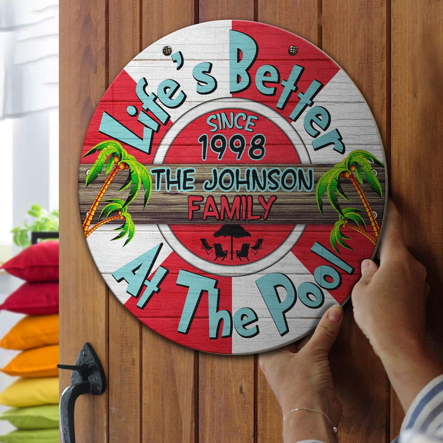 5O. At The Pool - sample design Door Sign Mockup 13