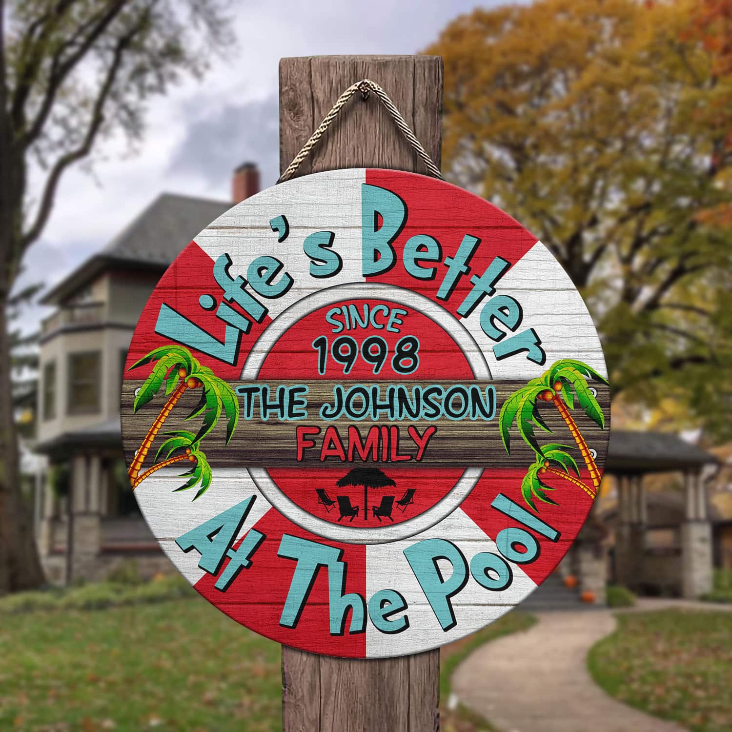 5O. At The Pool - sample design Door Sign Mockup 3