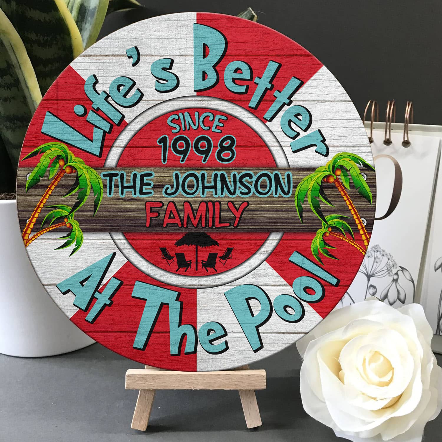 5O. At The Pool - sample design Door Sign Mockup 5