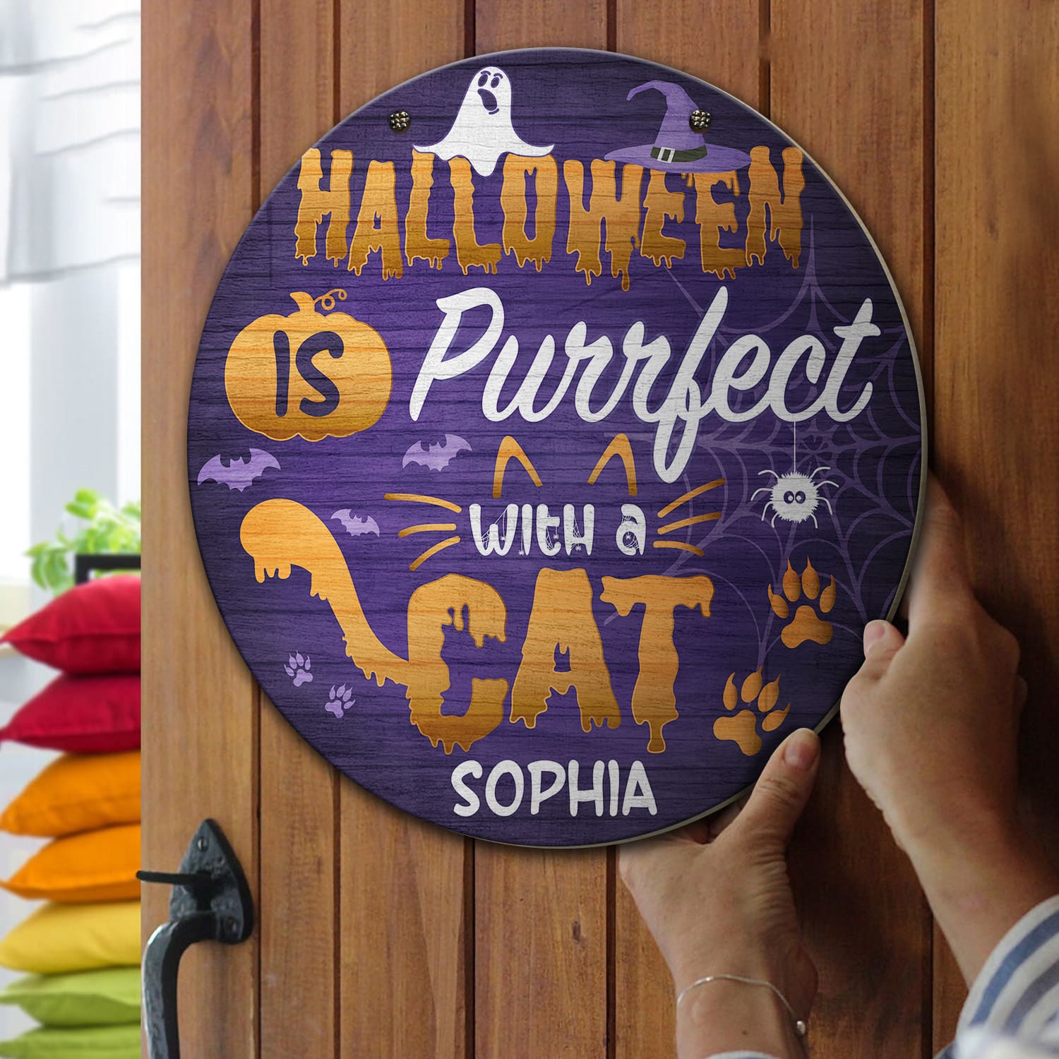 3KT. Halloween Is Purrfect Cat (Sample Design) Door Sign Mockup 13