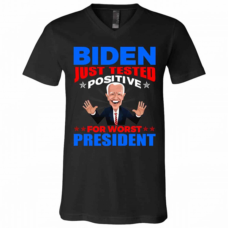 Biden Just Tested_tee, Black, V-Neck T-Shirt
