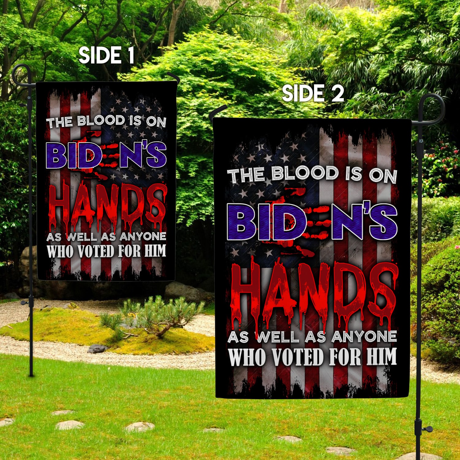 18NH. Biden Hands Garden Flag Mockup 2 Side