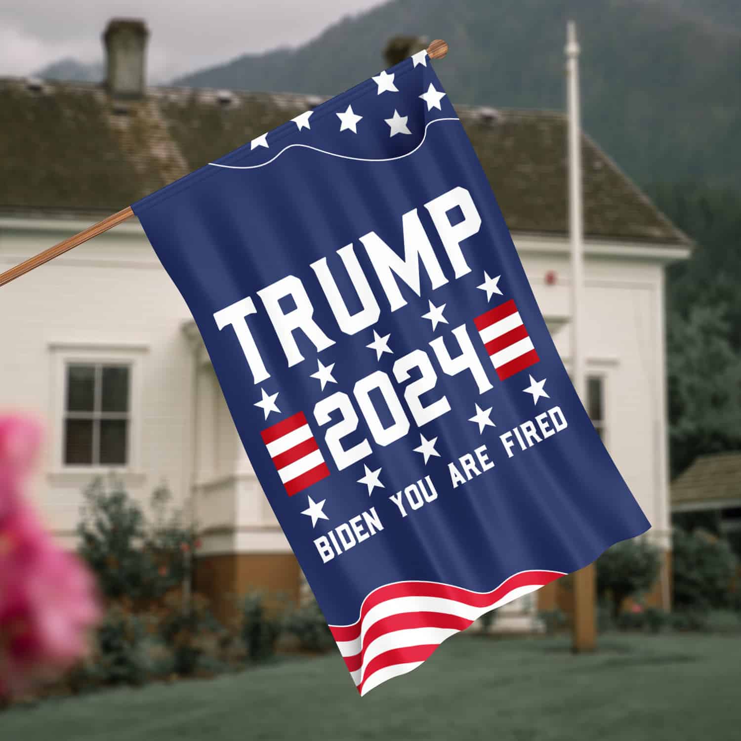 6KNG. Biden Fired 30x40 House Flag Mockup 4