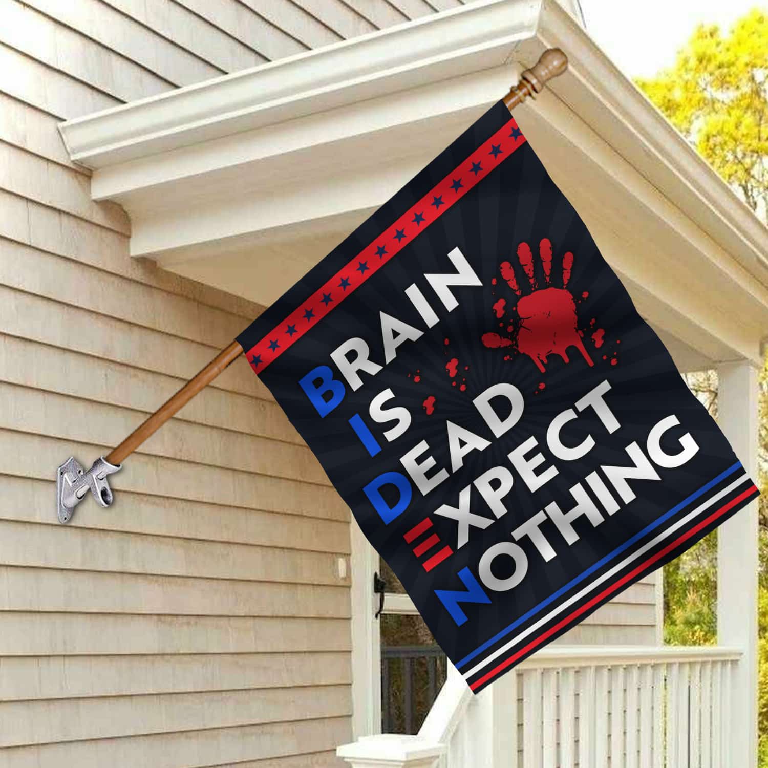 1LV. Brain Is Dead FLAG House Flag Mockup 2