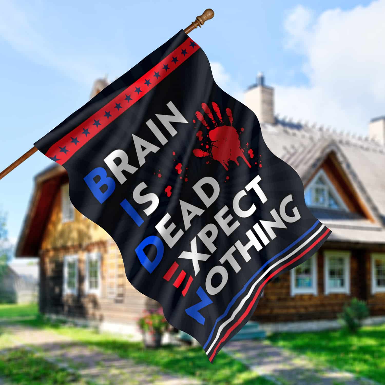 1LV. Brain Is Dead FLAG House Flag Mockup 5