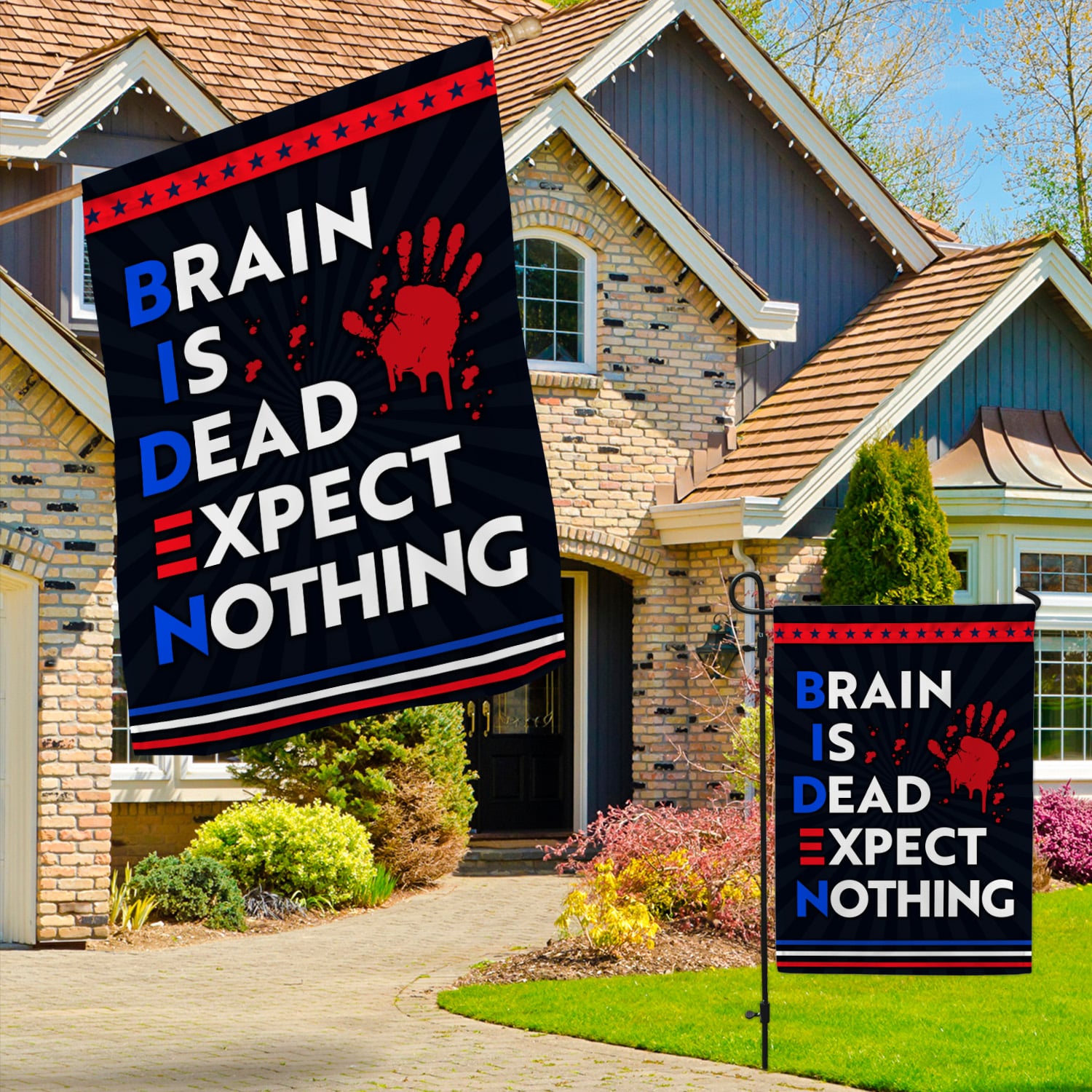 1LV. Brain Is Dead FLAG Garden & House Mockup 3