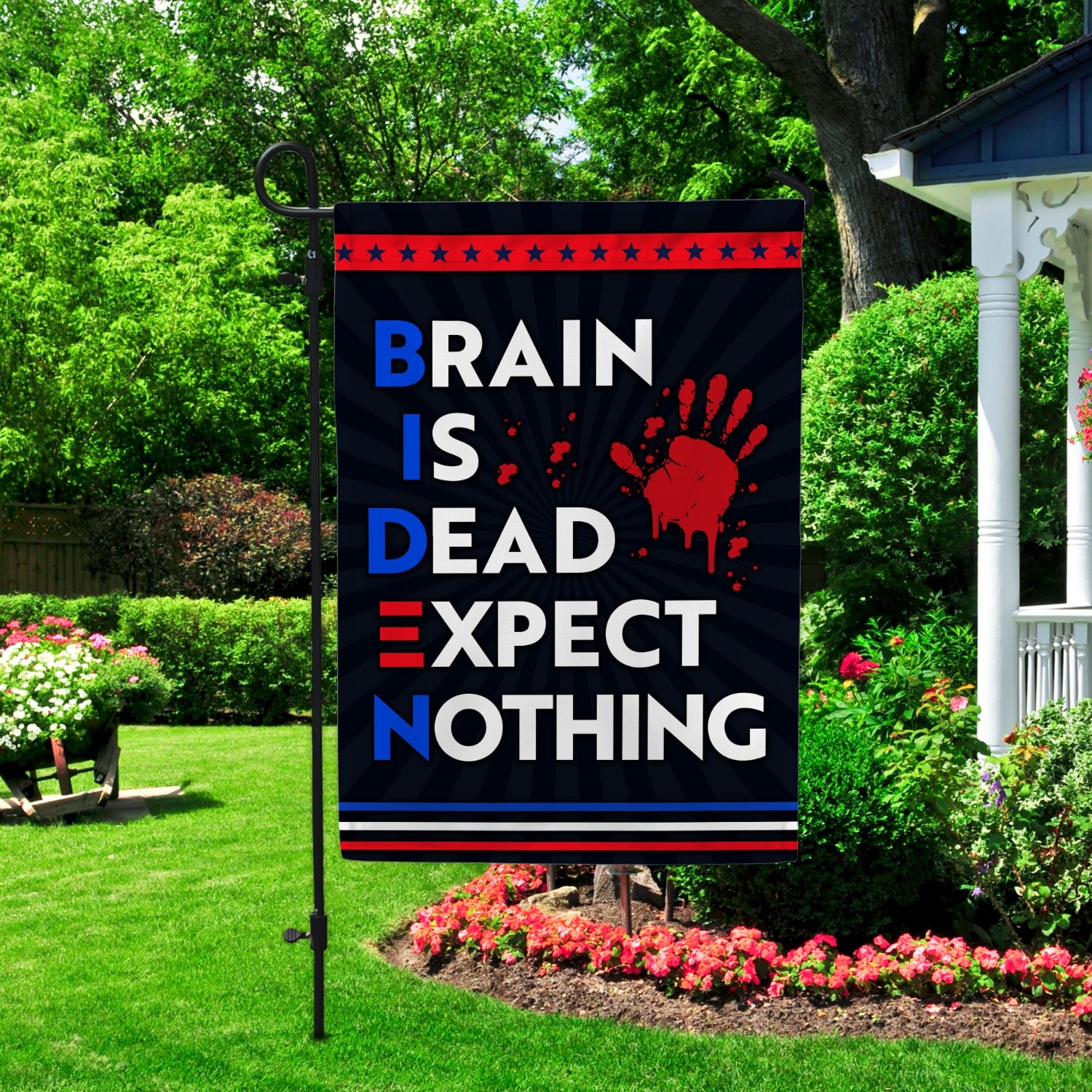 1LV. Brain Is Dead FLAG Garden Flag Mockup 2