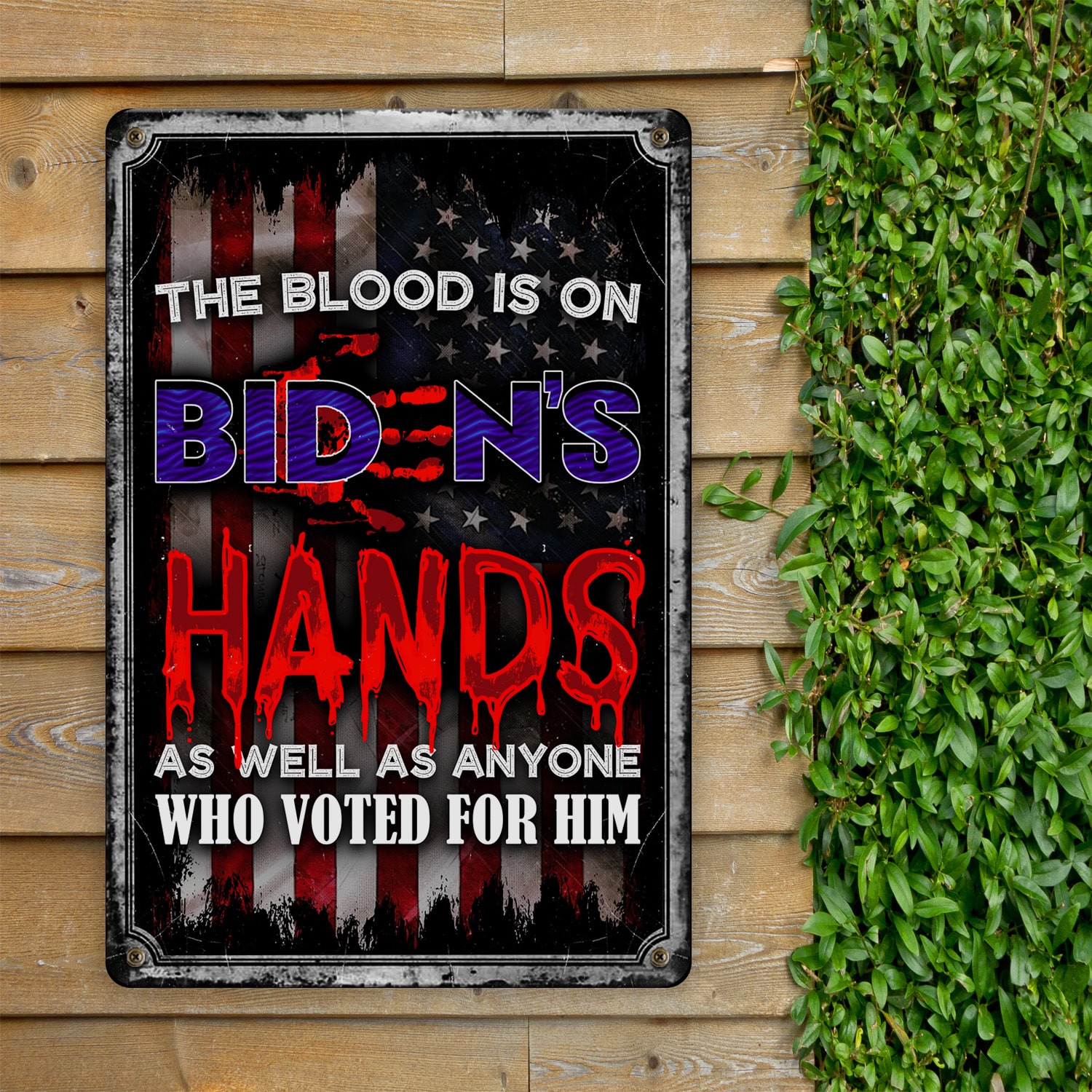 18NH. Uu tien.Biden Hands Flag Metal sign Metal Sign Mockup 11
