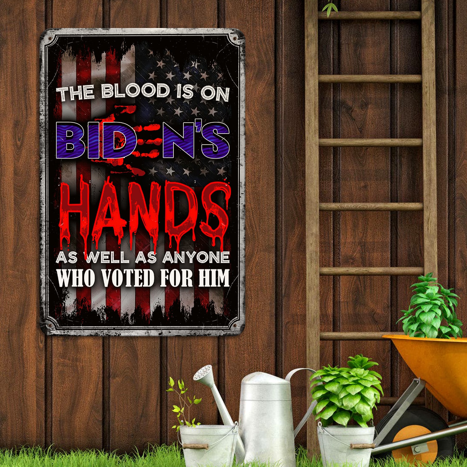 18NH. Uu tien.Biden Hands Flag Metal sign Metal Sign Mockup 12