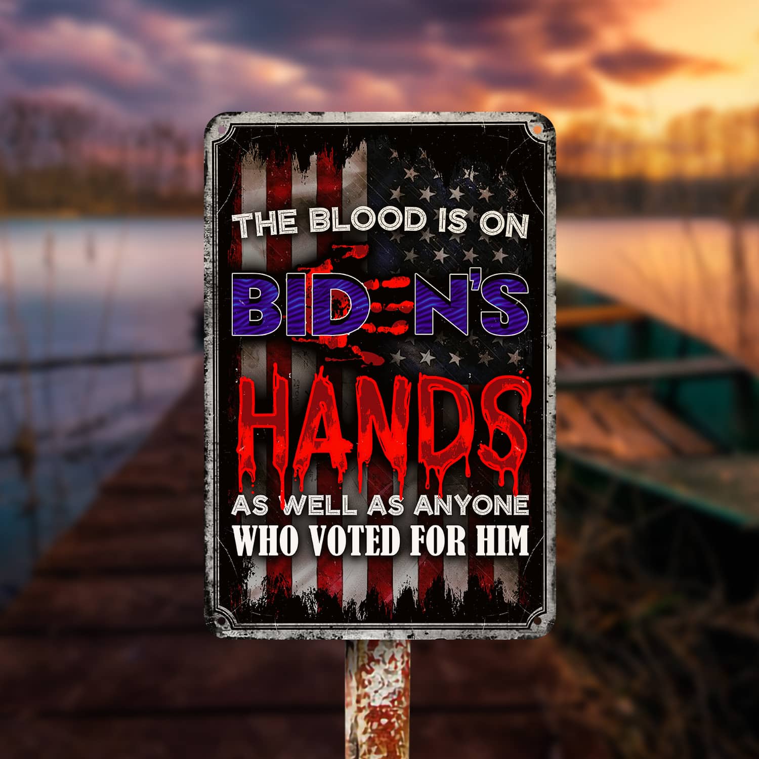 18NH. Uu tien.Biden Hands Flag Metal sign Metal Sign Mockup 15