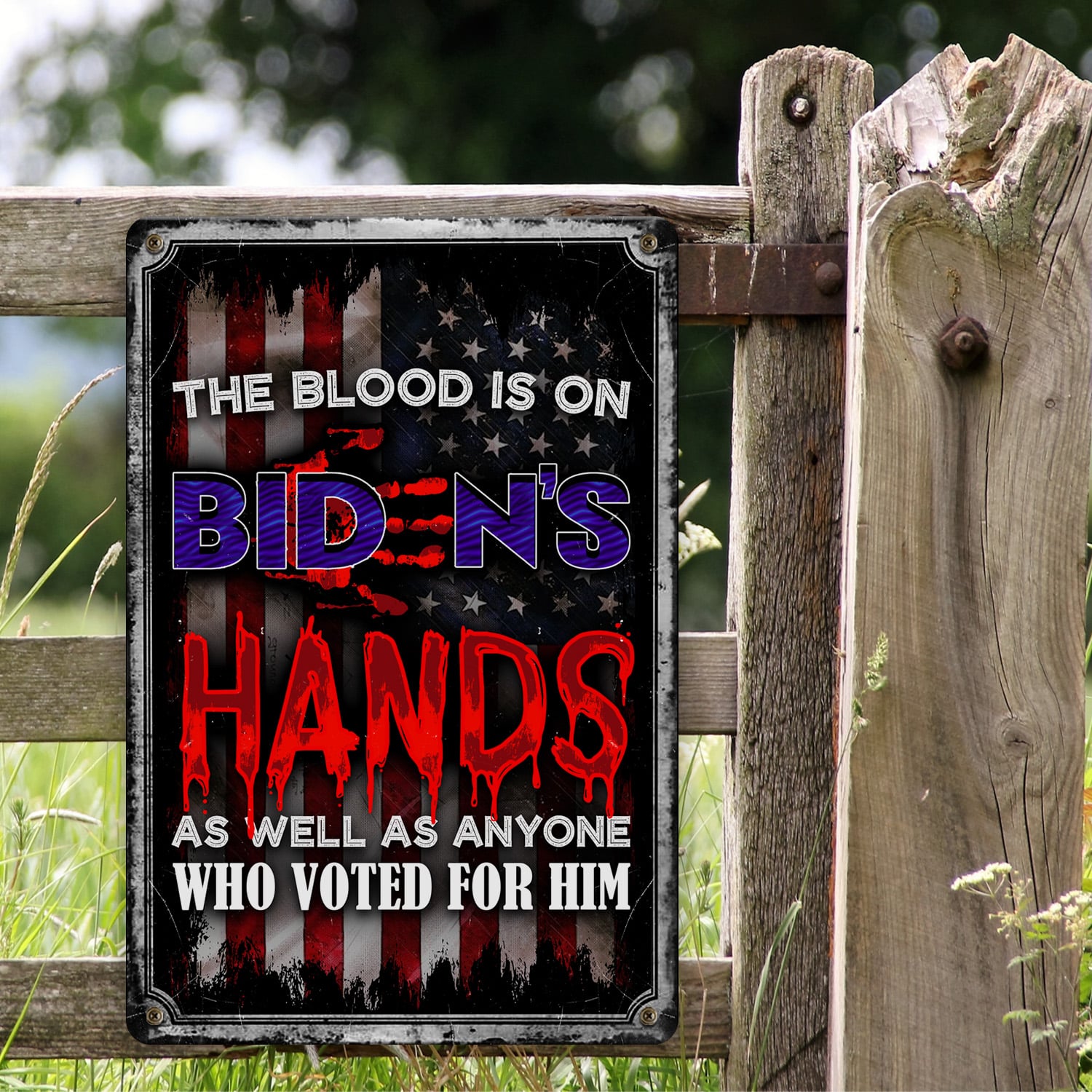 18NH. Uu tien.Biden Hands Flag Metal sign Metal Sign Mockup 2