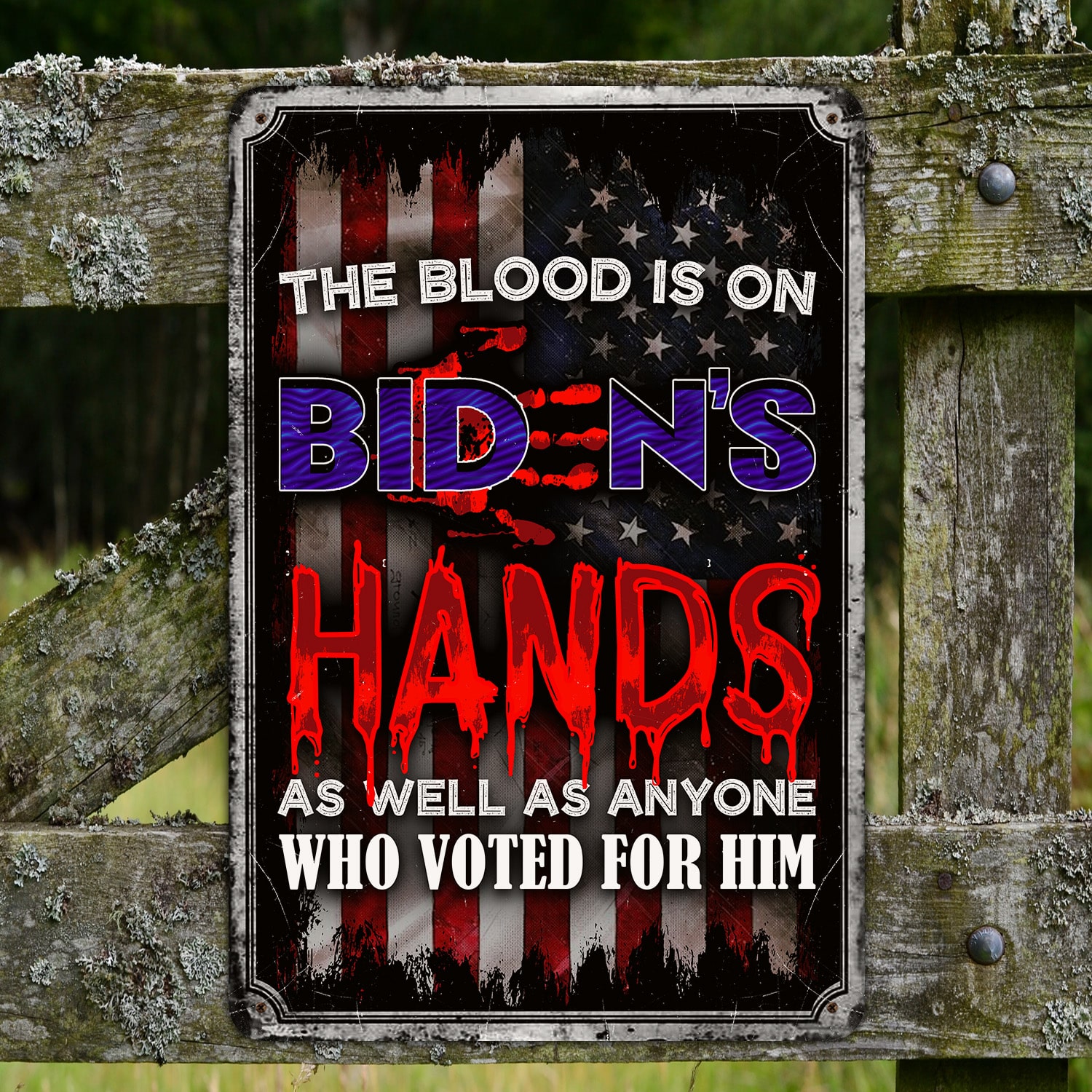 18NH. Uu tien.Biden Hands Flag Metal sign Metal Sign Mockup 4